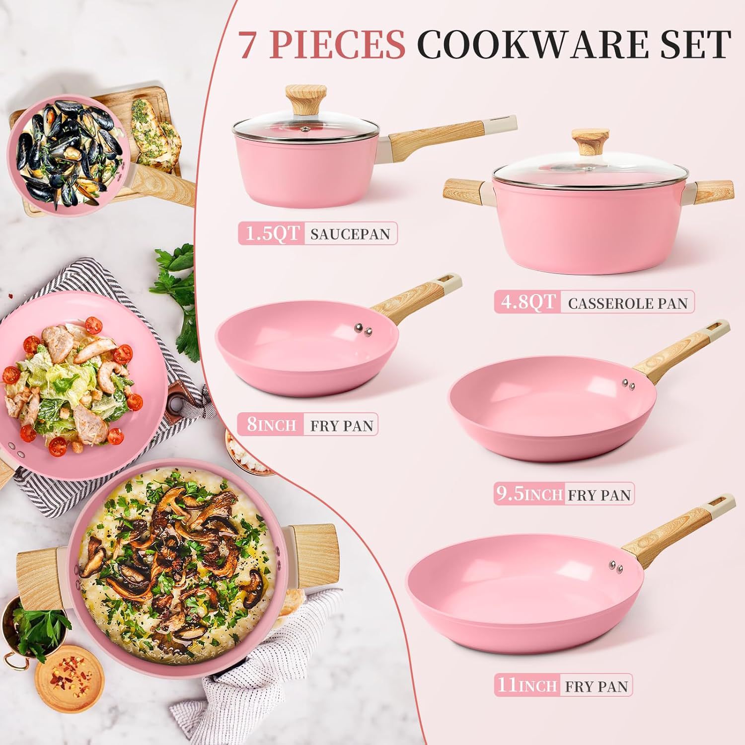 7 piezas de cocina doméstica de arroz antiadherente de cocina de aluminio