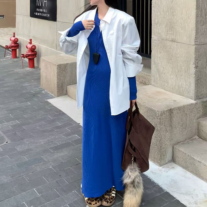气质法式针织连衣裙女秋冬新款收腰显瘦内搭长裙修身长款包臀裙子|undefined