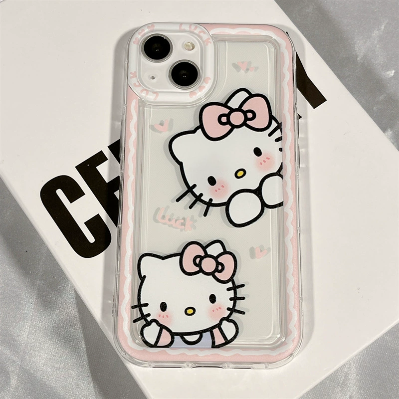 Чехол для телефона (Hello Kitty) для iPhone 11–16, прозрачный с амортизирующей подушкой и защитой от падений