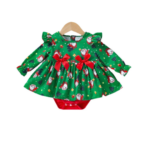 Ins style double bow clothes baby dress cute long flying sleeves farts dress festive climbing clothes