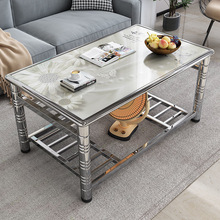 不锈钢长方形餐桌 多功能钢化玻璃吃饭桌子家用茶几桌折叠烧烤桌