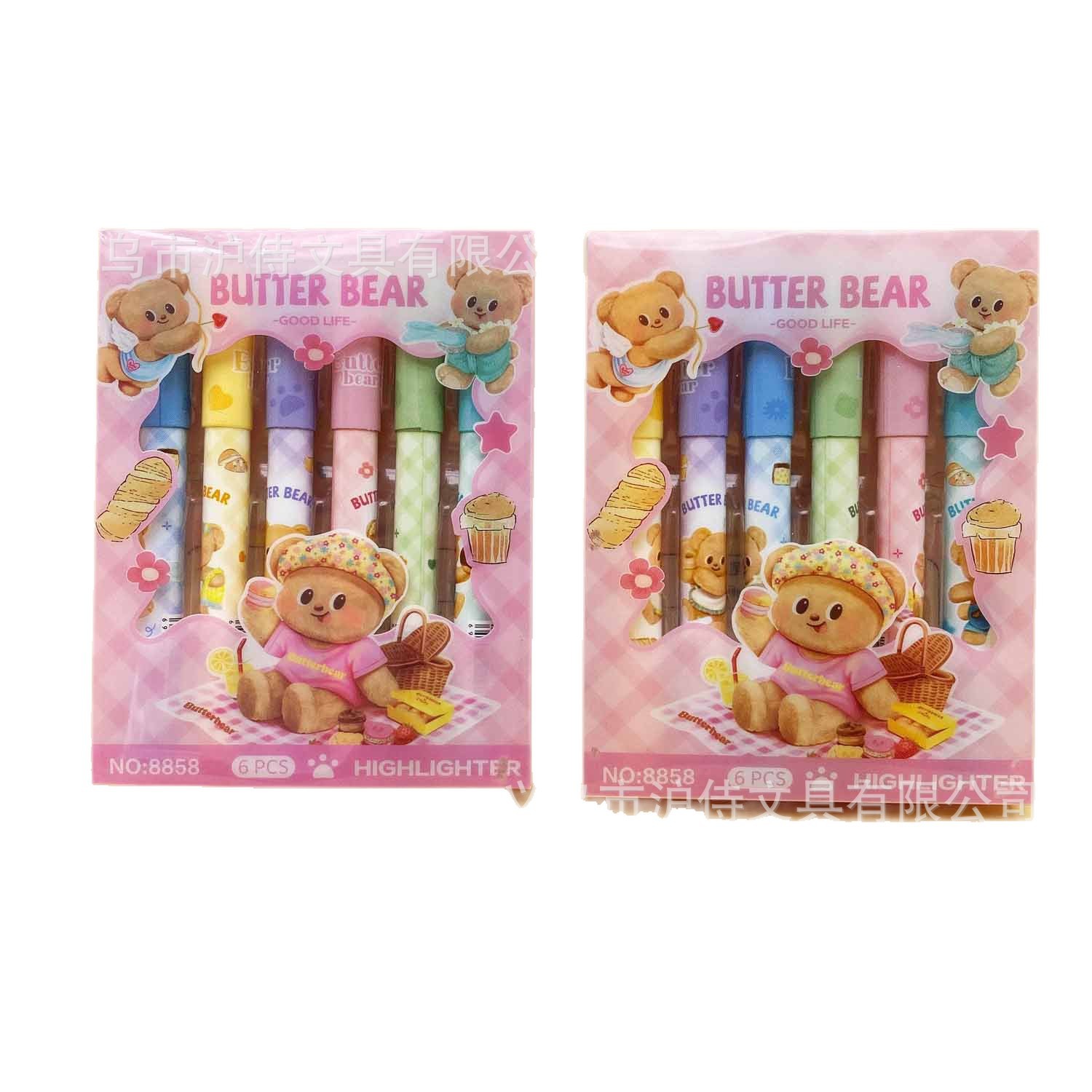 Nuevo oso de mantequilla de dibujos animados lindos bolígrafo de cuentas de mano de color para estudiantes marcadores de puntos clave de protección de ojos