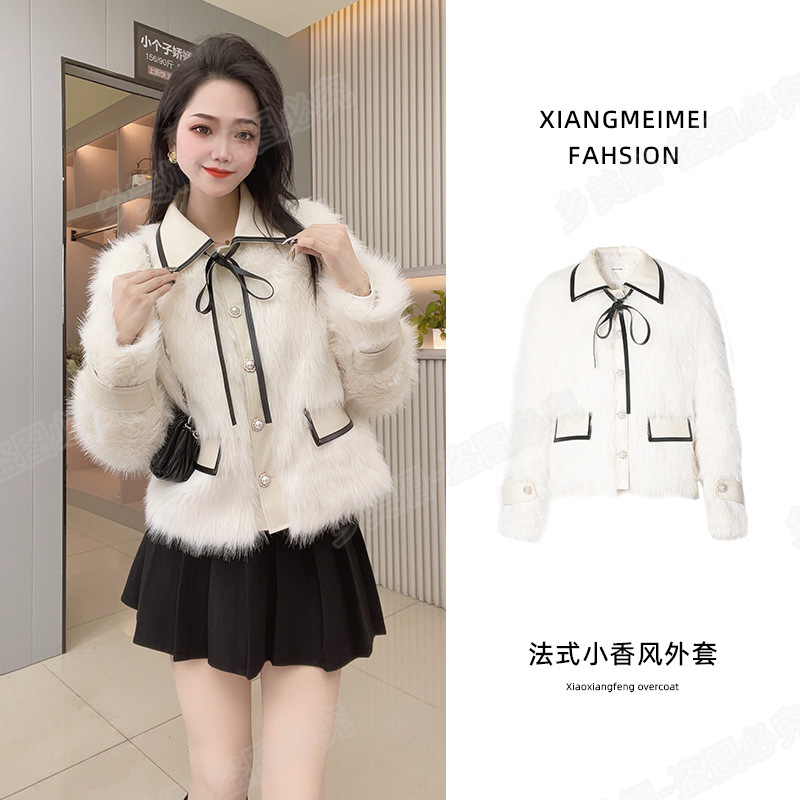 High-grade fake two-piece fur coat for women autumn and winter fleece-lined thickened Chanel style faux fox fur lapel fur coat