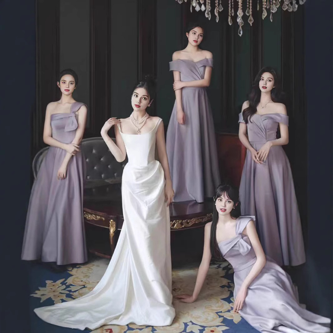 2026 Satin Bridesmaid Dress, Suitable for Regular Bridesmaid Wear, Purple Slim-Fit Evening Dress for Women, Elegant and Luxurious for Adult Ceremonies