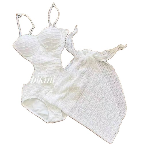 Japanese and Korean summer one-piece swimsuit for women, beach vacation, white pure desire, niche photo shoot, sexy hot spring swimsuit for women
