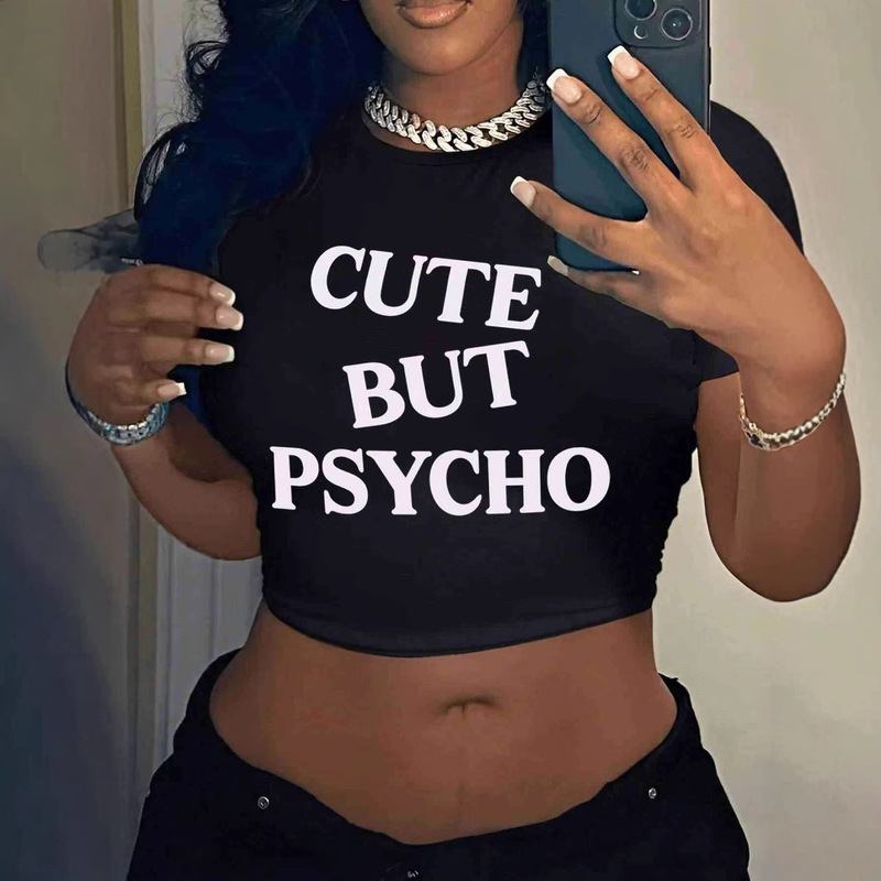 INS Summer 2025 New Women's Letters Print Street Slim-fit Navel Fashion Short-sleeved T-shirt Top