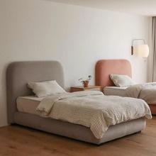 北欧轻奢布艺床1.2/1.5米浅灰粉色儿童床现代简约1.8米软包双人床