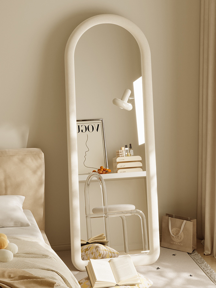 Full-length Mirror Girls'Bedroom French Home Style Full-length Mirror Internet Celebrity Floor Mirror Wall-mounted Makeup Special-shaped Mirror