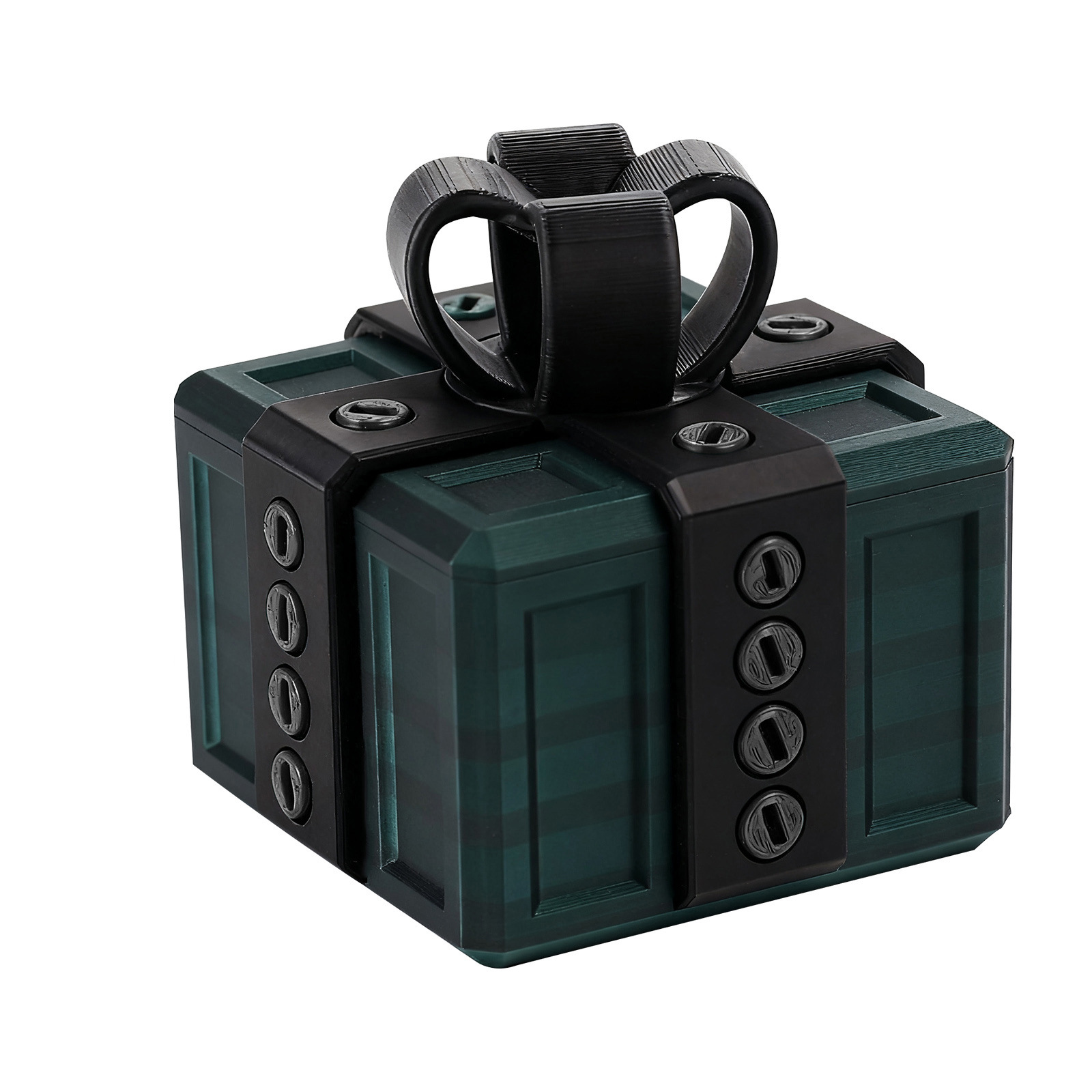 짙은 녹색 상자 + 검정 리본 + 검정 나사