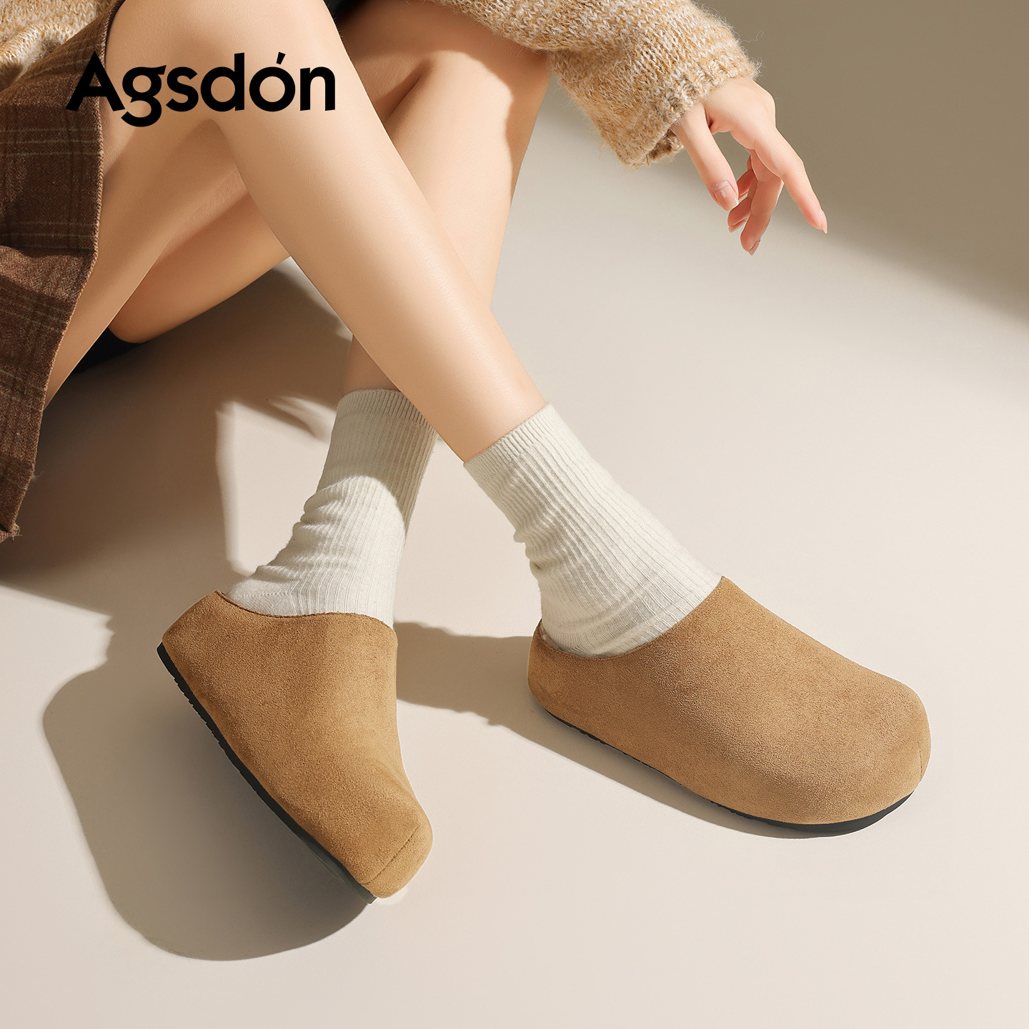 Augu Shi Deng fondo grueso más terciopelo Bocken zapatos para mujeres 2025 nuevo otoño y invierno de peluche con un pedazo de zapatos de algodón medio zapatillas