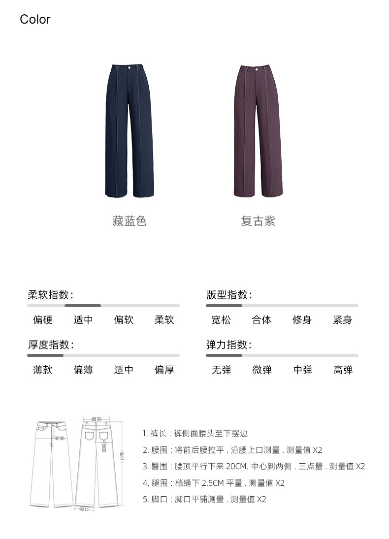 Quần ống rộng vải lanh phối sợi Tencel mùa hè, thiết kế đường chỉ nổi, dáng suông rũ nhẹ — Màu xanh lam đậm chi tiết 8