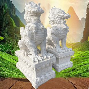 Stone Carving Kirin White White Jade Kirin Ornaments Sculpture Factory Courtyard Door Kirin Pixiu Ornaments Pair