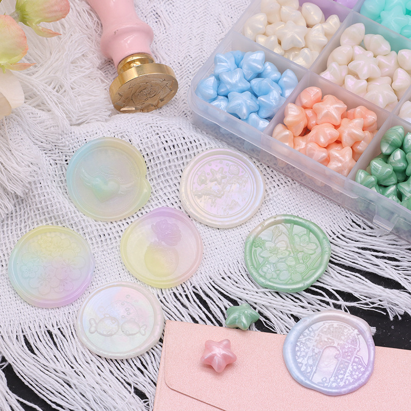 Juego de Perlas de Cera para Sellos de Estrella, 24 Rejillas, Serie de Colores Macaron, Perlas de Cera para Sellos de Pentagrama Baratas, Colores Mezclados