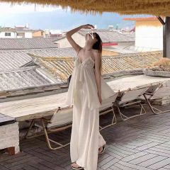 純粋な欲望スタイル V ネック不規則なキャミソール女性の夏の気質ルーズ怠惰な白カジュアルパンツファッションスーツ