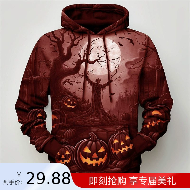 2023 новый европейский и американский хэллоуин мужская тыква цифровая печать Хэллоуин серия с капюшоном