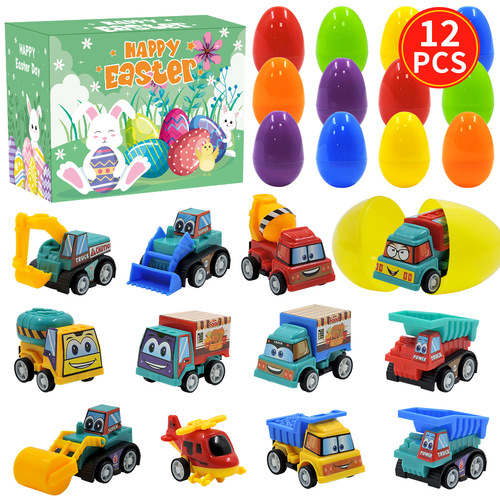 Cross-border Easter Eggs Children's Building Blocks Blind Box Cartoon Rabbit Unzipped Color Film Gacha Egg Engineering Vehicle Toy