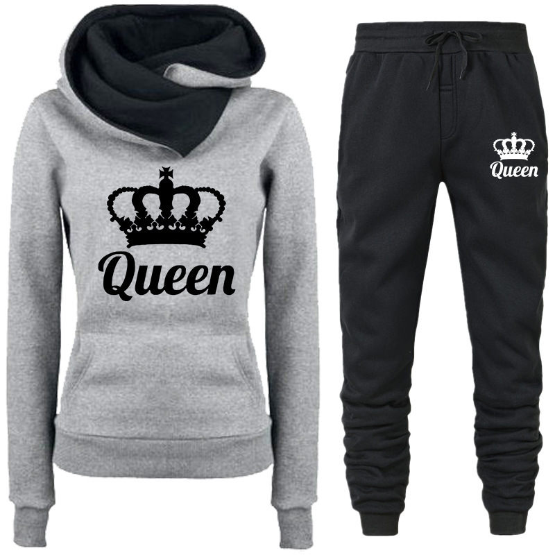 Zweiteiliger Trainingsanzug mit QUEEN-Print für Damen (Frühling/Herbst): Sweatshirt und Jogginghose_voghion.com