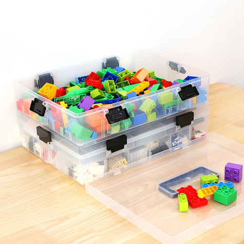 Large-capacity transparent stackable toy Lego building block storage box with lid snap-on detachable combination partition