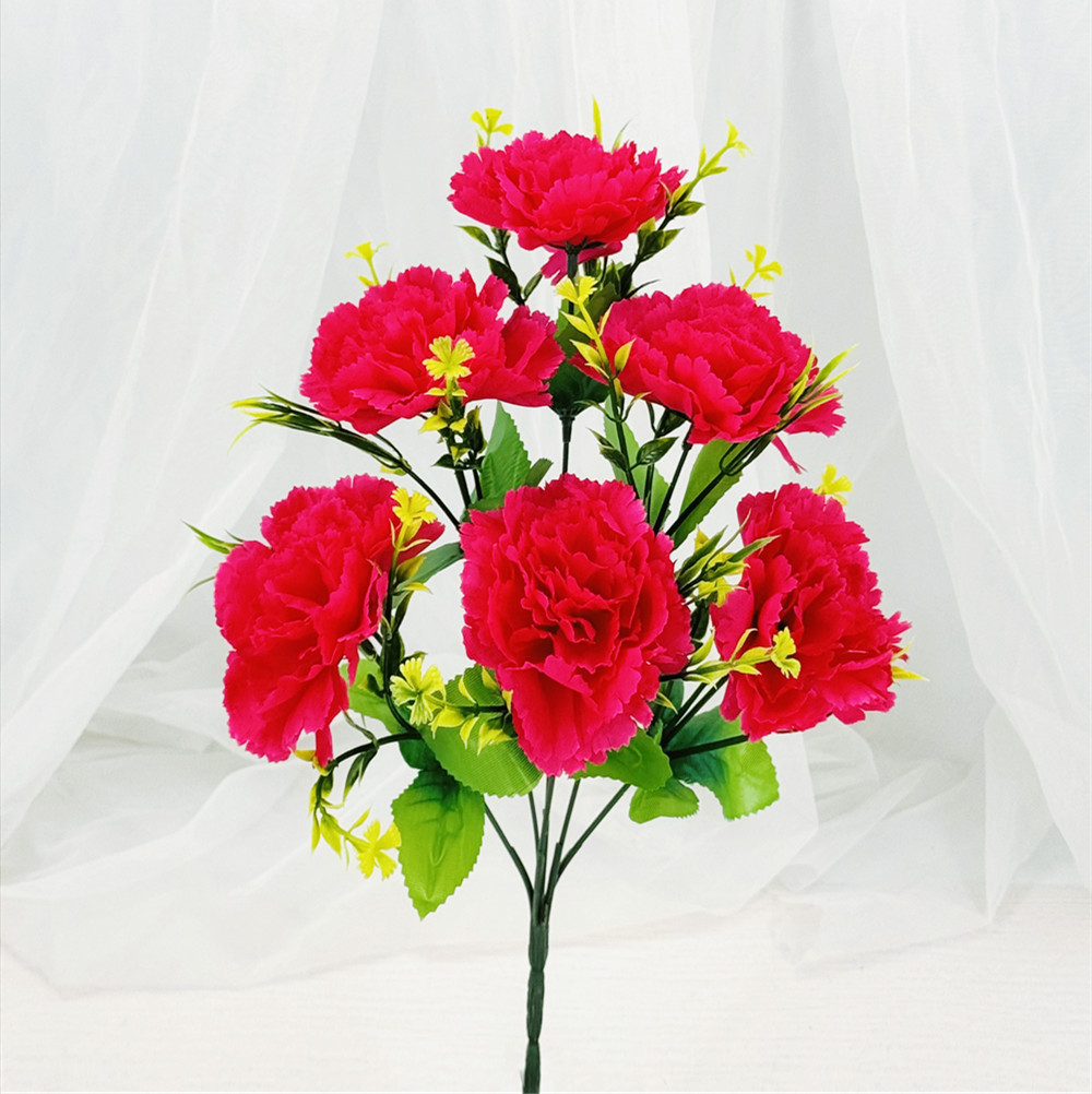 Flores artificiales Clavel de 6 cabezas Flores artificiales Flores de tela plástica Flores grandes Decoración de mesa de salón Arreglos florales artificiales