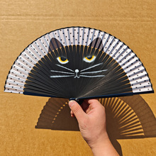 烤漆柄喷绘猫咪折扇日本折扇女生卡通龙猫扇子仿丝创意日式工艺扇