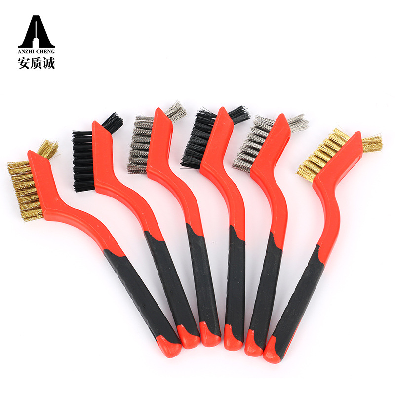 Cepillo de alambre de venta caliente transfronterizo Cepillo de herramienta de eliminación de óxido Cepillo de dientes de cocina Tres cepillos de alambre de embalaje independiente Cepillo de alambre de tira