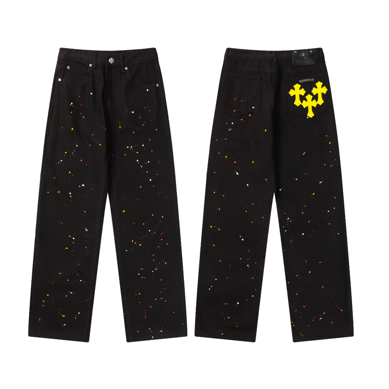 24 正しいバージョン CH クロウクロスレザー刺繍ウォッシュジーンズカップルルーズデニム卸売ドロップシッピング|undefined