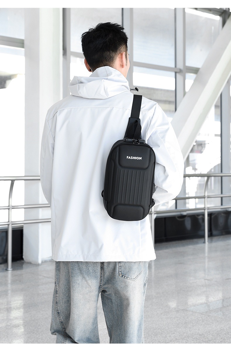 Men's crossbody bag with password lock, black large-capacity sports motorcycle bag, single-shoulder crossbody men's chest bag undefined