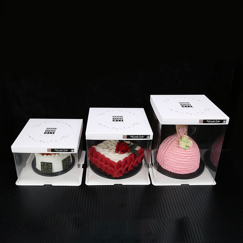 新款手提蛋糕盒加高网红透明蛋糕盒英伦风简约烘焙包装盒可批发
