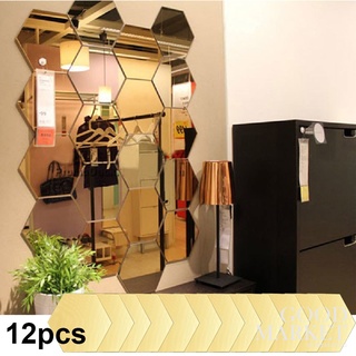 Espejo de pared autoadhesivo hexagonal acrílico sala de estar pasillo escalera decoración 3D papel pintado estereoscópico espejo adhesivo