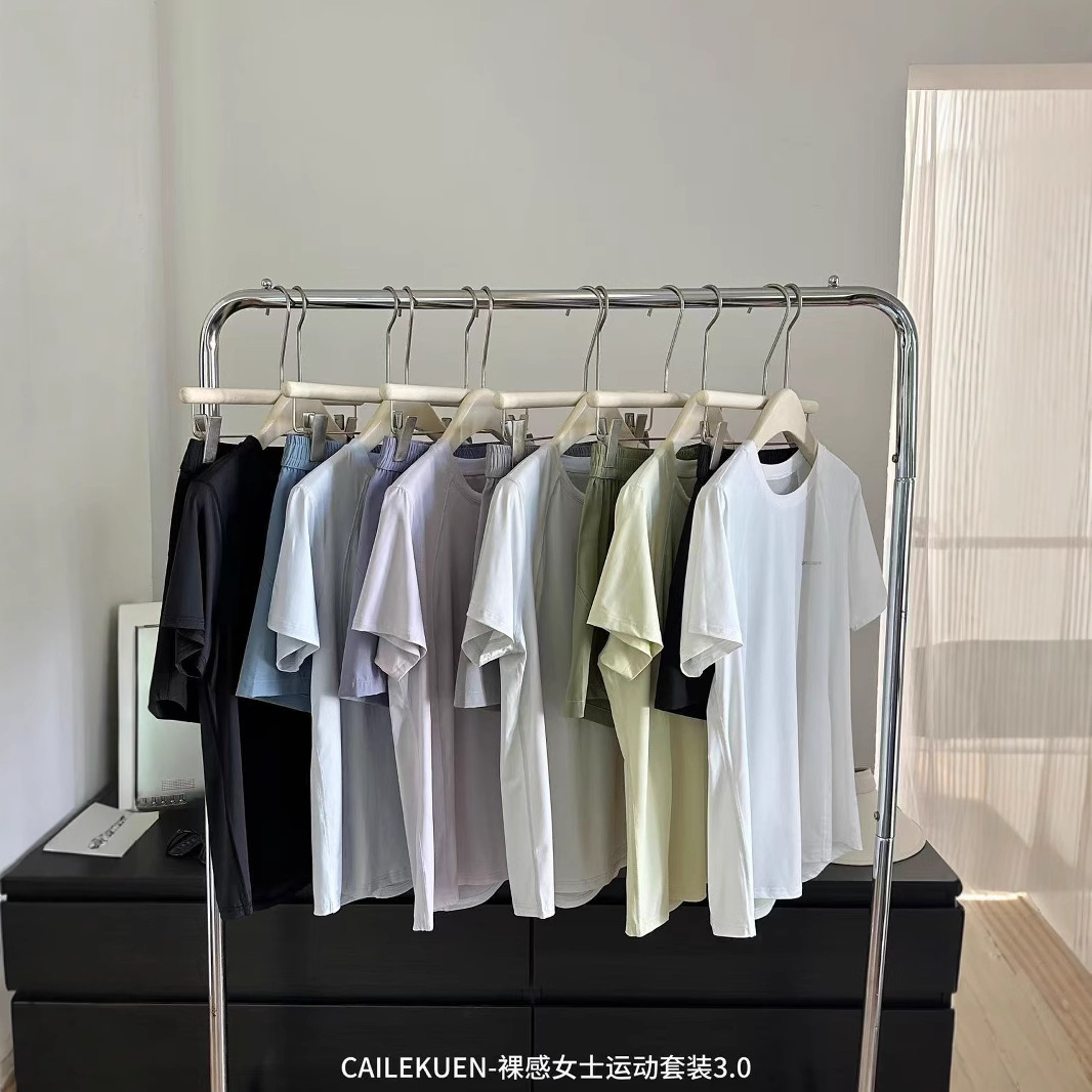 Cailekuen Nude Sports Suit 3.0 Women's Summer Ice Silk Cool Breathable Running Quick-Drying Short-Sleeved Shorts Two Pieces