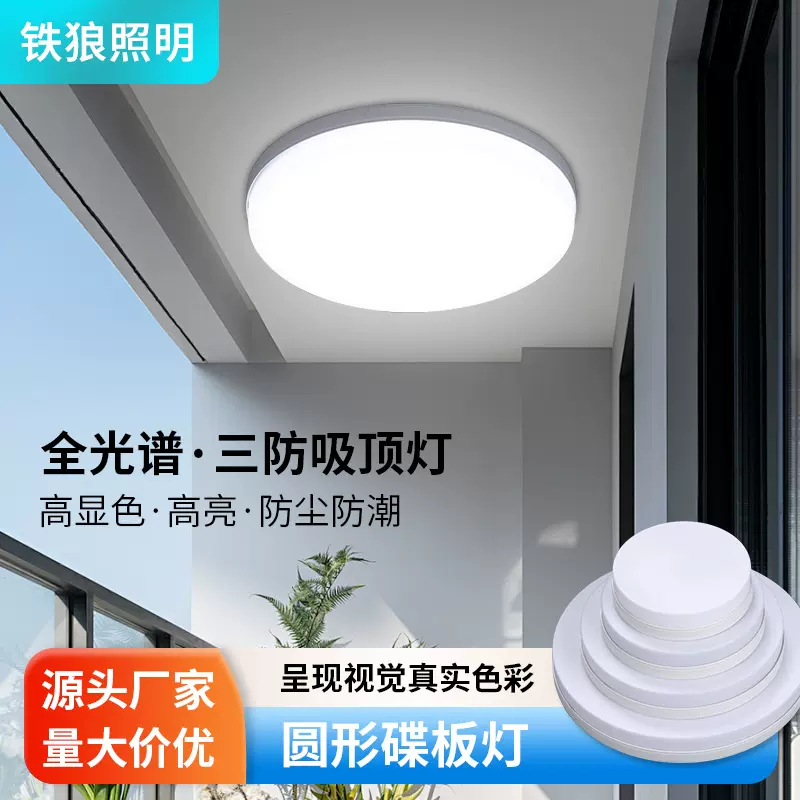 圆形碟板灯室内面板灯明装LED吸顶灯三防阳台灯过道走廊灯平板灯