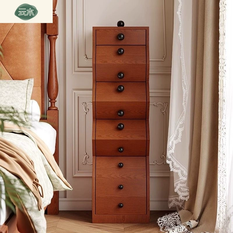 Шкаф для хранения вещей в стиле ретро для гостиной, полностью из массива дерева, шкаф-ведро в стиле середины века, многофункциональный дизайн, боковой шкаф нестандартной формы.