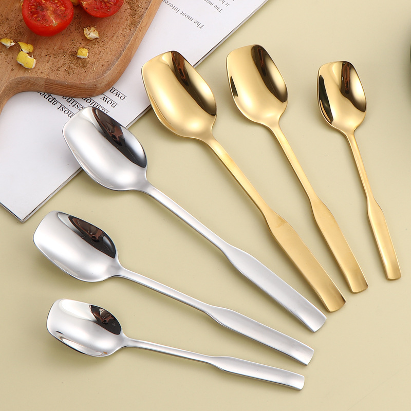 304 cucharas de acero inoxidable cucharas cuadradas elegantes cucharas de comida cucharas de postre cucharas cucharas de comida cucharas LOGO fijo