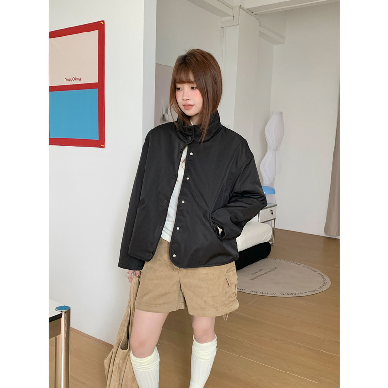 Gagd Black Light Jacket Cotton Jacket for Women 2025 Autumn and Winter Simple Stand Collar Short Cotton Jacket Warm Jacket Gagd Black Light Jacket Cotton Jacket for Women 2025 Autumn and Winter Simple Stand Collar Short Cotton Jacket Warm Jacket