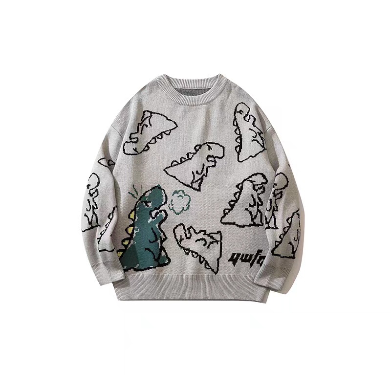 Vêtements pour hommes 2024 Hong Kong style couple porte neutre petit dinosaure décontracté pull ample femme tout match pull col rond_voghion.com