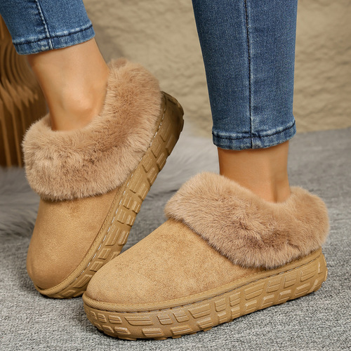 Women's Thick Sole Snow Boots with Plush Material - Winter New Arrival, Fleece Lined, Thick Warm Padding, Leather and Fleece Combined Breadth