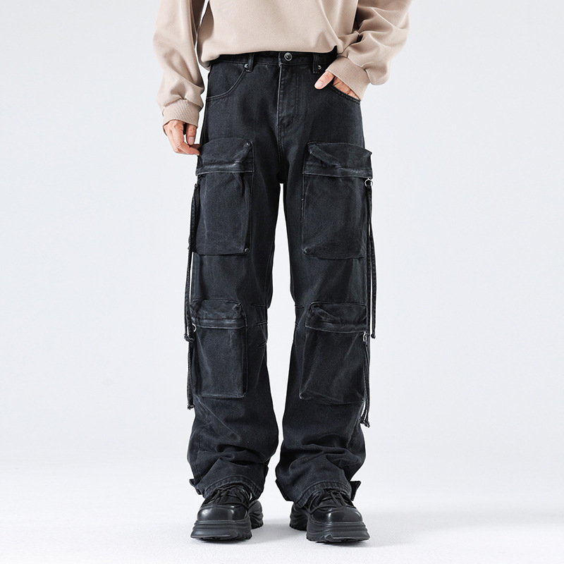 Autumn New American Retro Pocket Tooling Jeans Loose Niche Motorcycle Style Old Tooling Straight Pants Autumn New American Retro Pocket Tooling Jeans Loose Niche Motorcycle Style Old Tooling Straight Pants