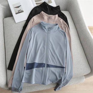 Yoga clothes women's fashion color matching zipper quick-drying slim-fit stand collar running fitness top