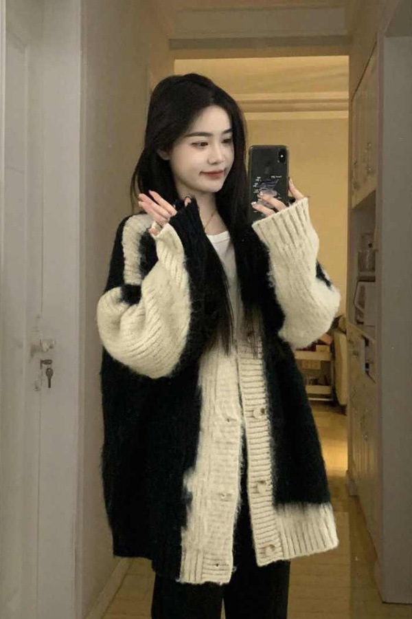日系复古港味chic毛衣外套女春秋款慵懒风设计感小众软糯针织开衫