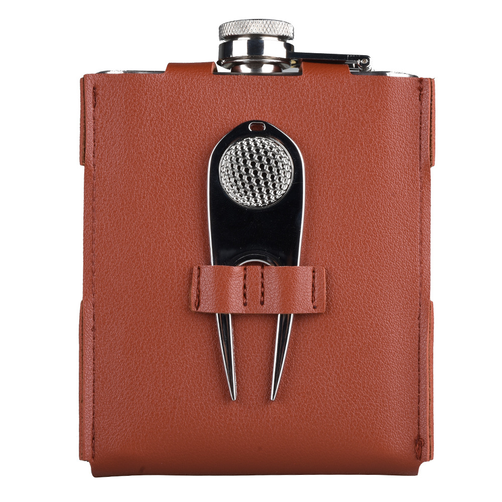 Erfuhu práctica herramienta 200ml olla de vino plana con bolsa de cintura con bola de uñas y fruta collar tenedor fácil de llevar