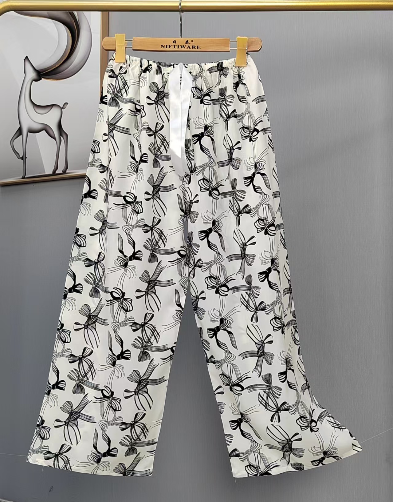 Pijama de seda de algodón para mujer, pantalones anchos de mujer embarazada de seda de algodón con estampado fino de verano