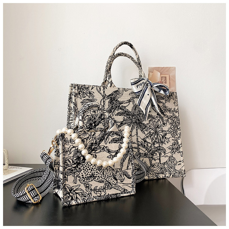 Femmes Grande Toutes Les Saisons Toile Petites Fleurs Mode Carré Fermeture Éclair Sac À Main display picture 9