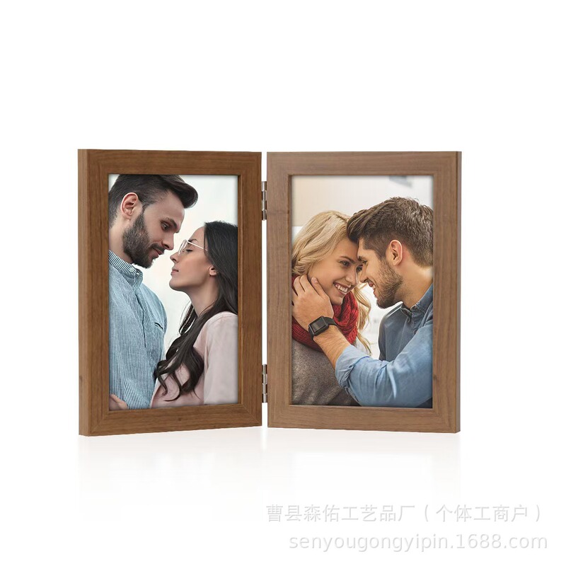 Cross-border vintage folding hinged photo frame stand can hold two 6inch photos, commemorative photo frame, horizontal and vertical picture frame Cross-border vintage folding hinged photo frame stand can hold two 6inch photos, commemorative photo frame, horizontal and vertical picture frame