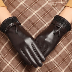 Top Layer Lambskin Genuine Leather Gloves for Women, Autumn/Winter Fleece Lined, Thick and Warm, Touch Screen, Driving and Cycling Fashion, Stylish and Trendy