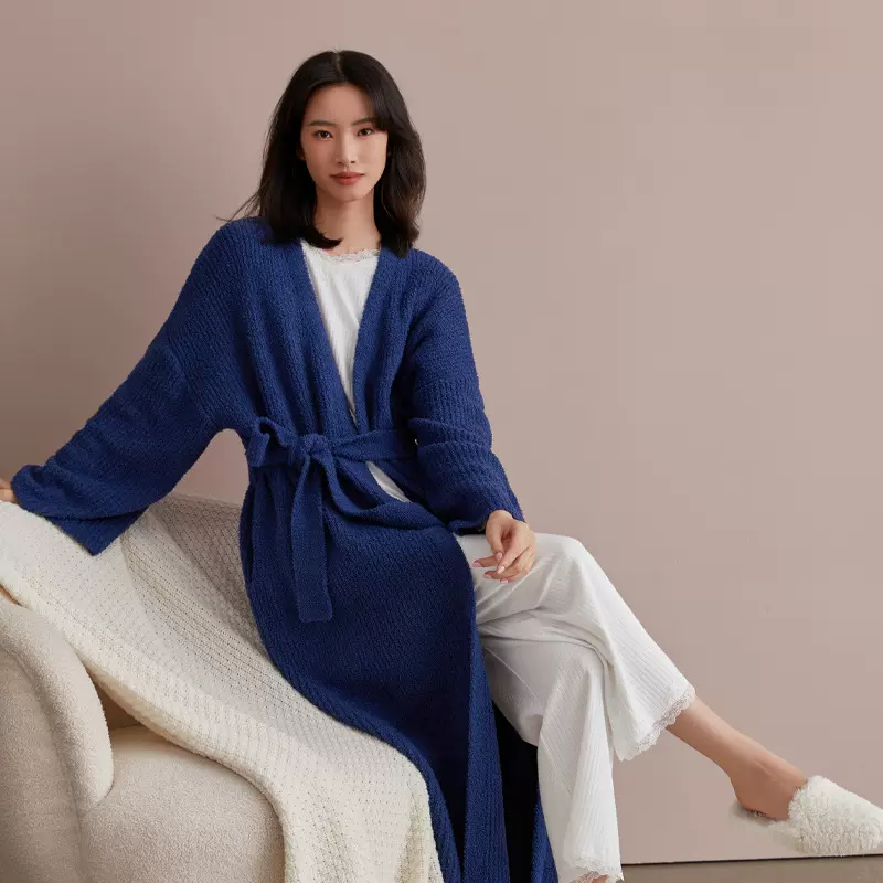 睡衣女秋冬季加厚加绒保暖半边绒软绵绵可外穿家居服睡袍浴袍