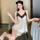 Live Broadcast Explosions Summer Sling Shorts Ice Silk Pajamas Women's Sweet Lace Girl Printed suit Summer