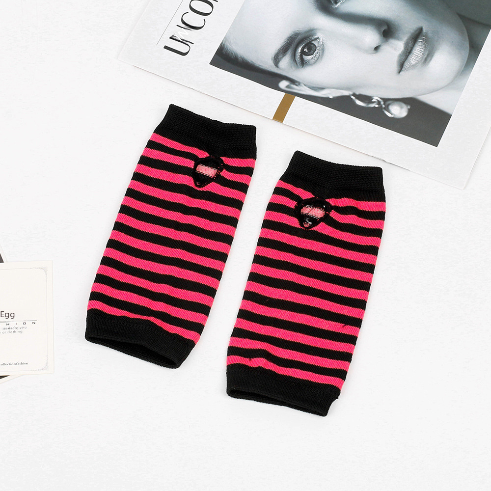 Cross-border Knitted Finger-leaking Gloves cospla Anime Striped Finger-wearing Wrist Sleeve Children's Finger-exposed Arm Sleeve Thin_voghion.com