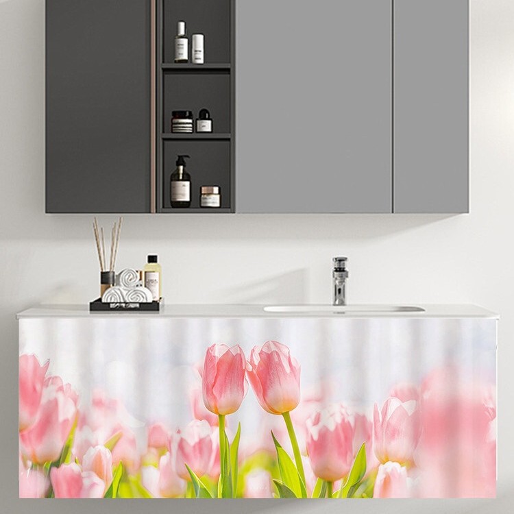 Bathroom Cabinet Curtain Waterproof Sliding Rail Curtain No-Drill Cloth Curtain for Cabinet to Cover Clutter and Prevent Dust Bathroom Cabinet Curtain Waterproof Sliding Rail Curtain No-Drill Cloth Curtain for Cabinet to Cover Clutter and Prevent Dust