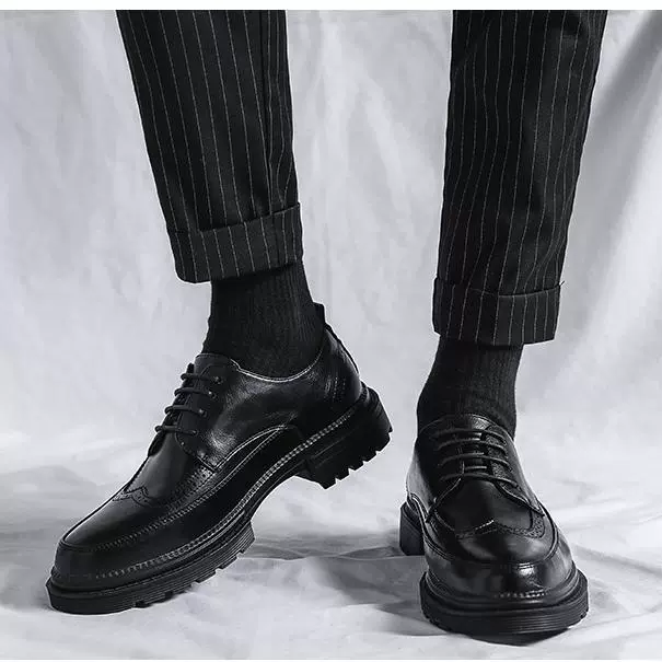 Кожаная обувь, мужской костюм в британском стиле, черное увеличенное молодежное Деловое платье на толстой подошве, Мужская Свадебная обувь для жениха
