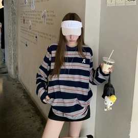 韩国Restandrecreation秋冬打底长袖miu系女孩复古撞色条纹上衣